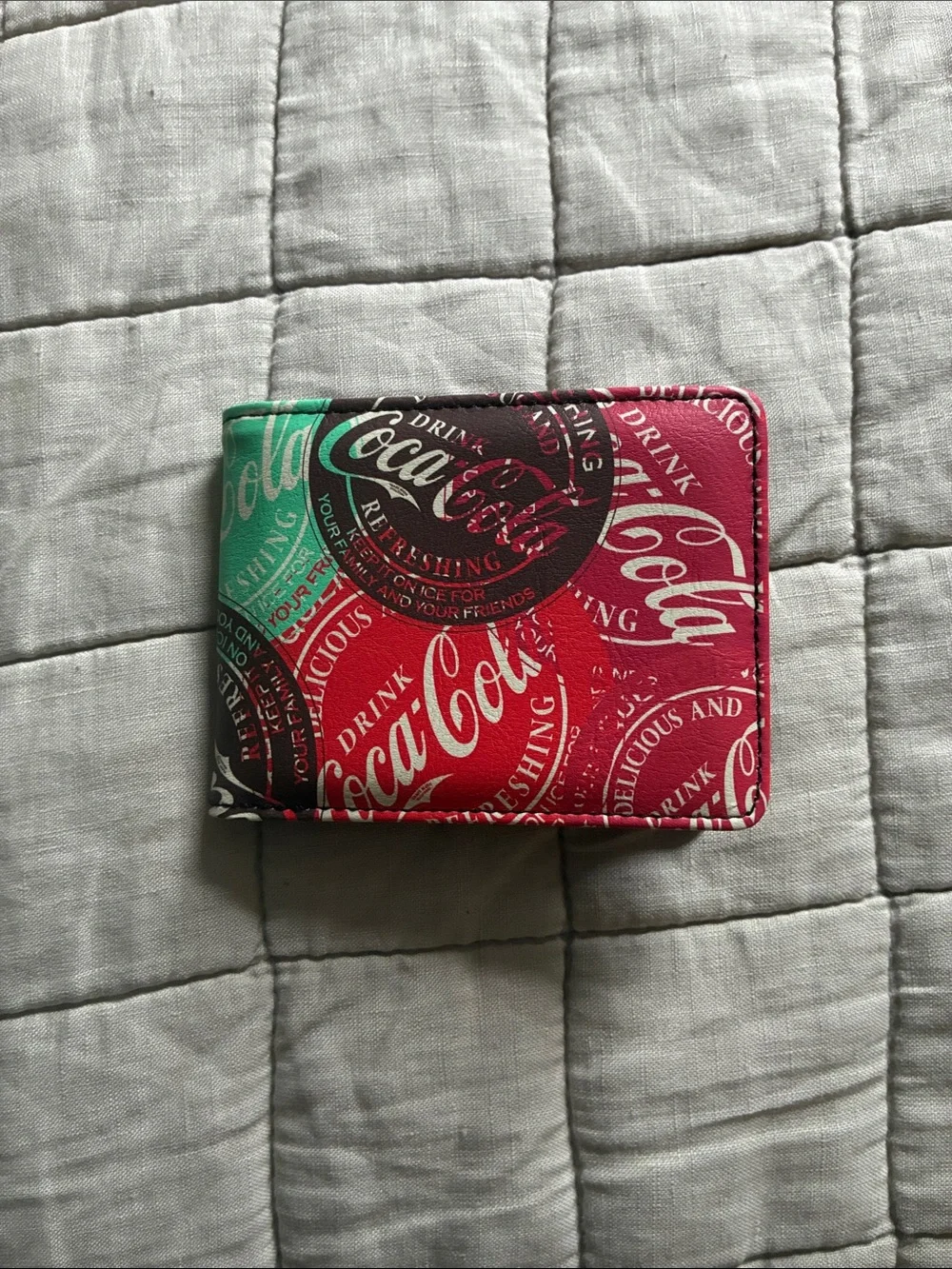 Coca Cola Red and Green Logo Print Men’s Wallet